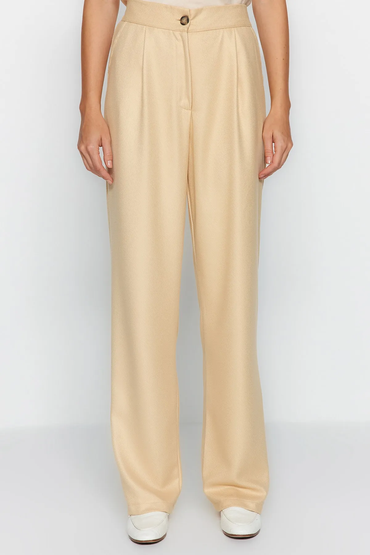 Trendyol Collection  Hellbraune, gerade/gerade geschnittene Webhose TWOAW22PL0321