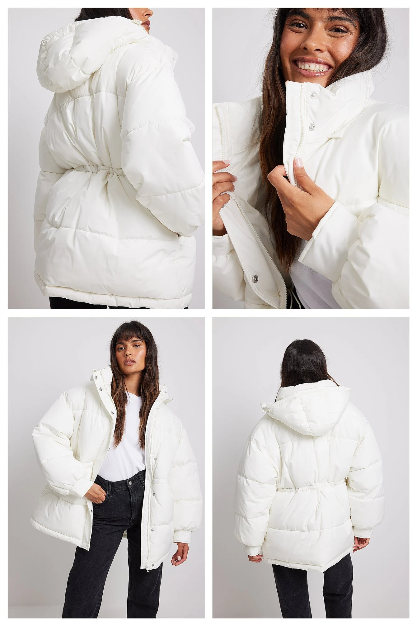 Recycelte gefütterte Jacke mit Kordelzug an der Taille