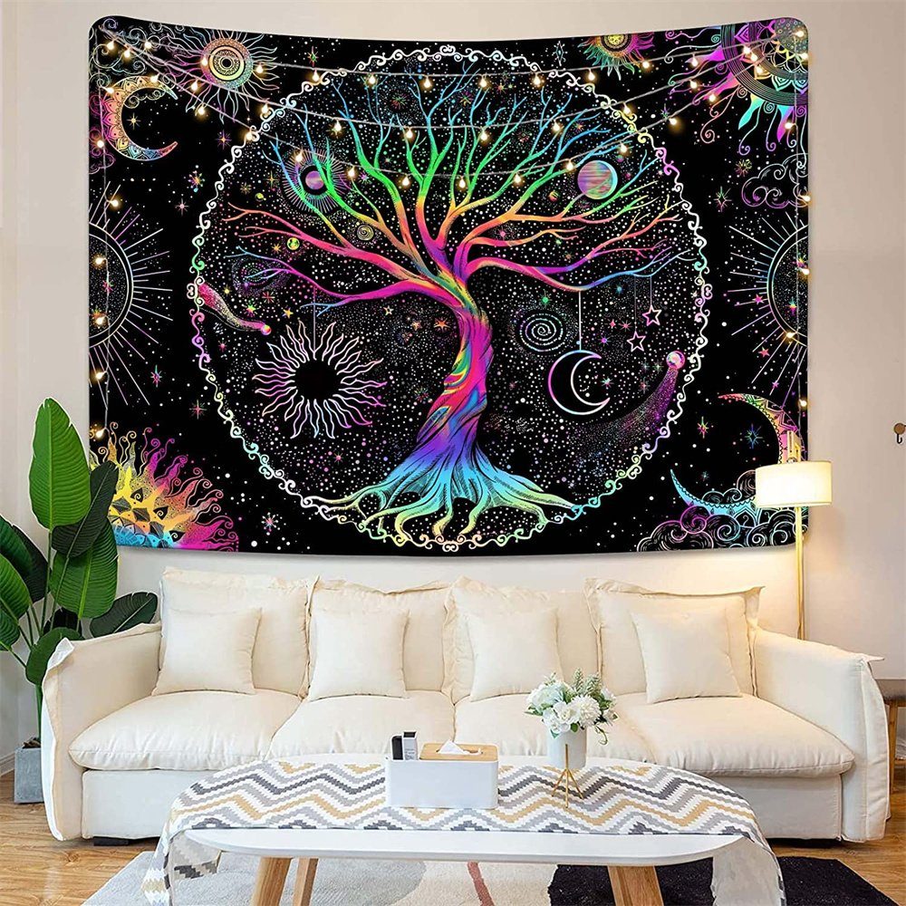 Wandteppich Baum des Lebens Tapisserie Schwarz und Weiß Wandteppich Schlafzimmer, Vaxiuja