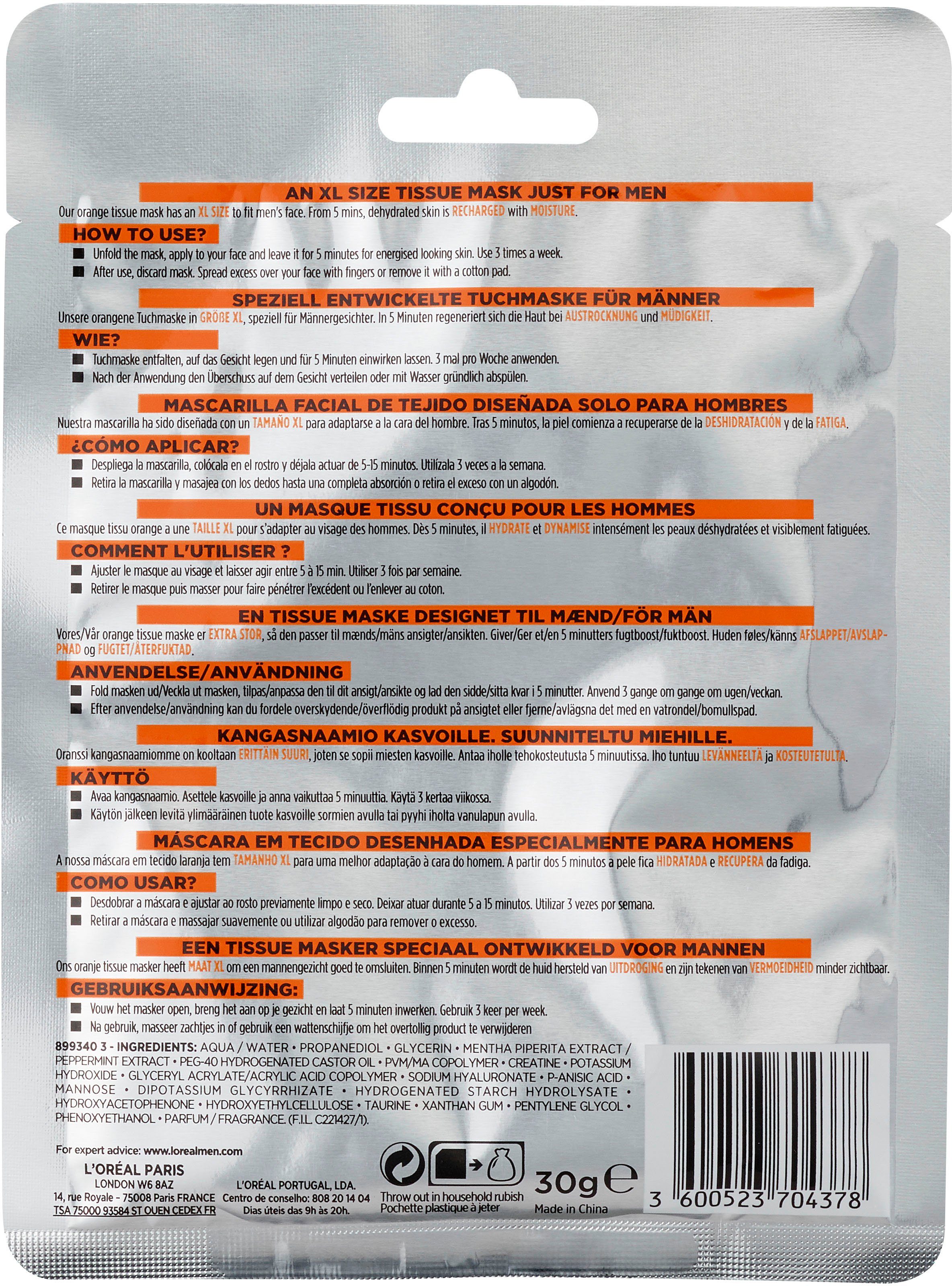 L'ORÉAL PARIS MEN EXPERT Gesichtsmasken-Set Pure Charcoal und Hydra Energy Set, 4-tlg.