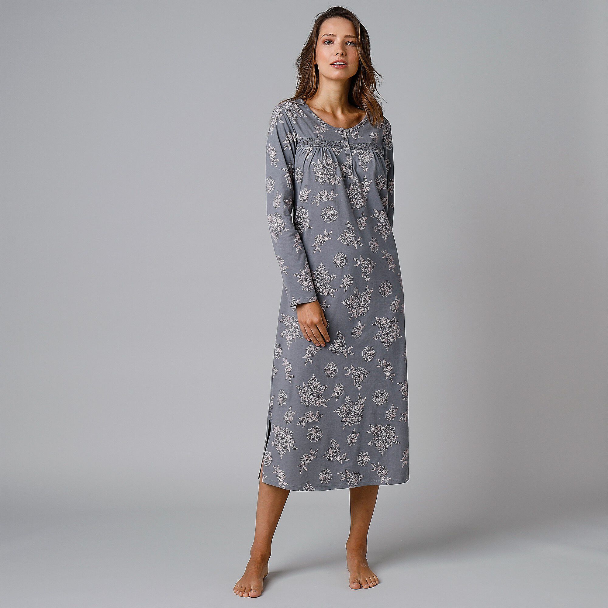Chemise de nuit longue manches longues imprimée 