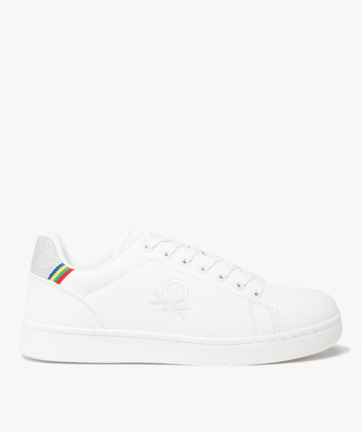 Baskets femme unies à détails pailletés – Benetton blanc | GEMO