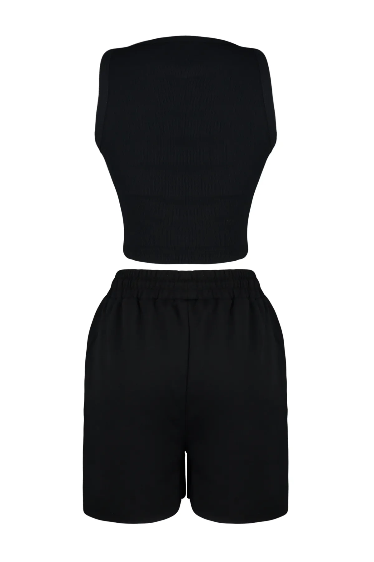 Trendyol Collection  Schwarzes Cord-Tanktop und Shorts, flexibles Strickoberteil und -unterteil-Set TWOSS24AU00027