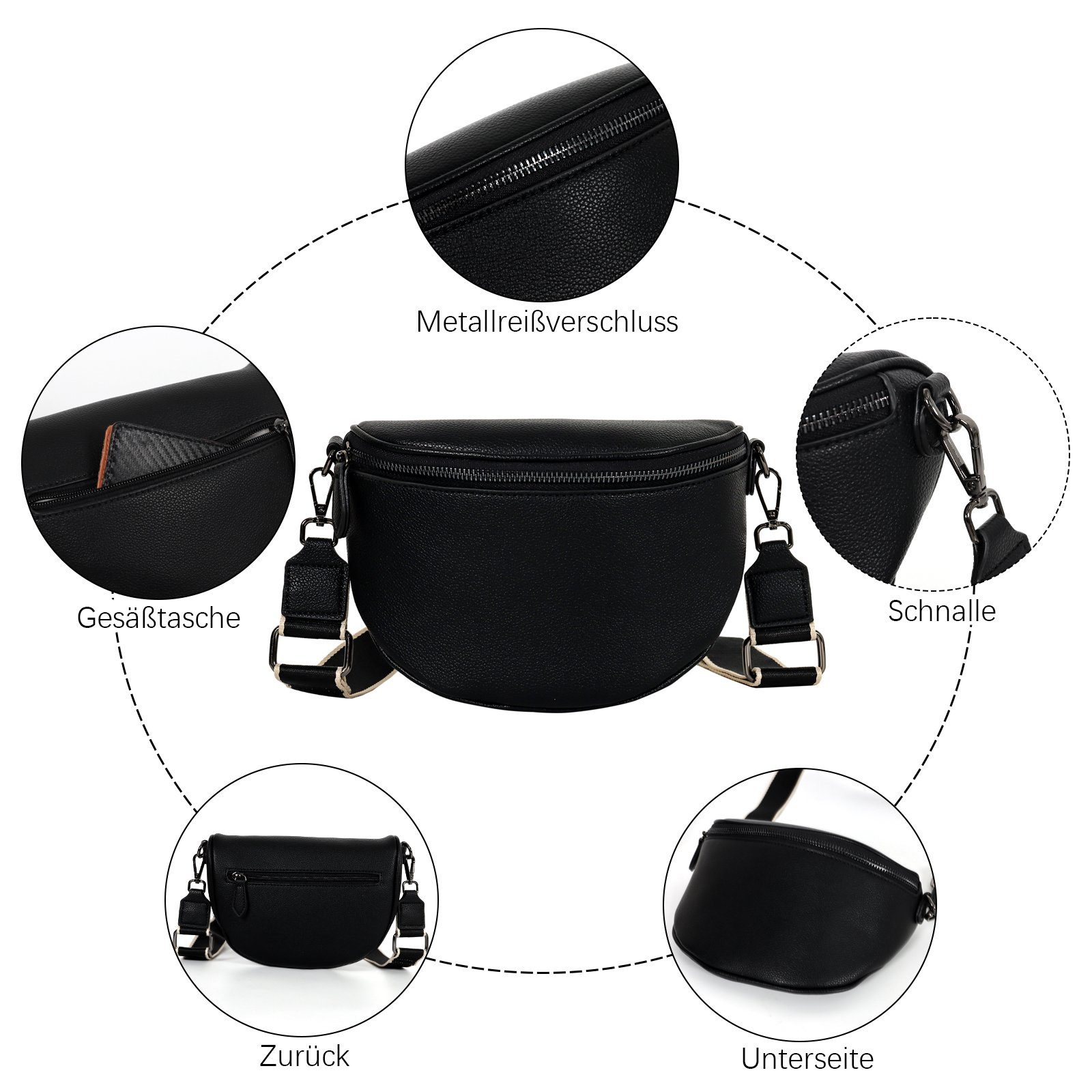 TAN.TOMI Schultertasche Damen Bauchtasche Gürteltasche Umhängetasche Crossbody-Bag Hüfttasche, als Schultertasche tragbar mit Verstellbare Schultergurte