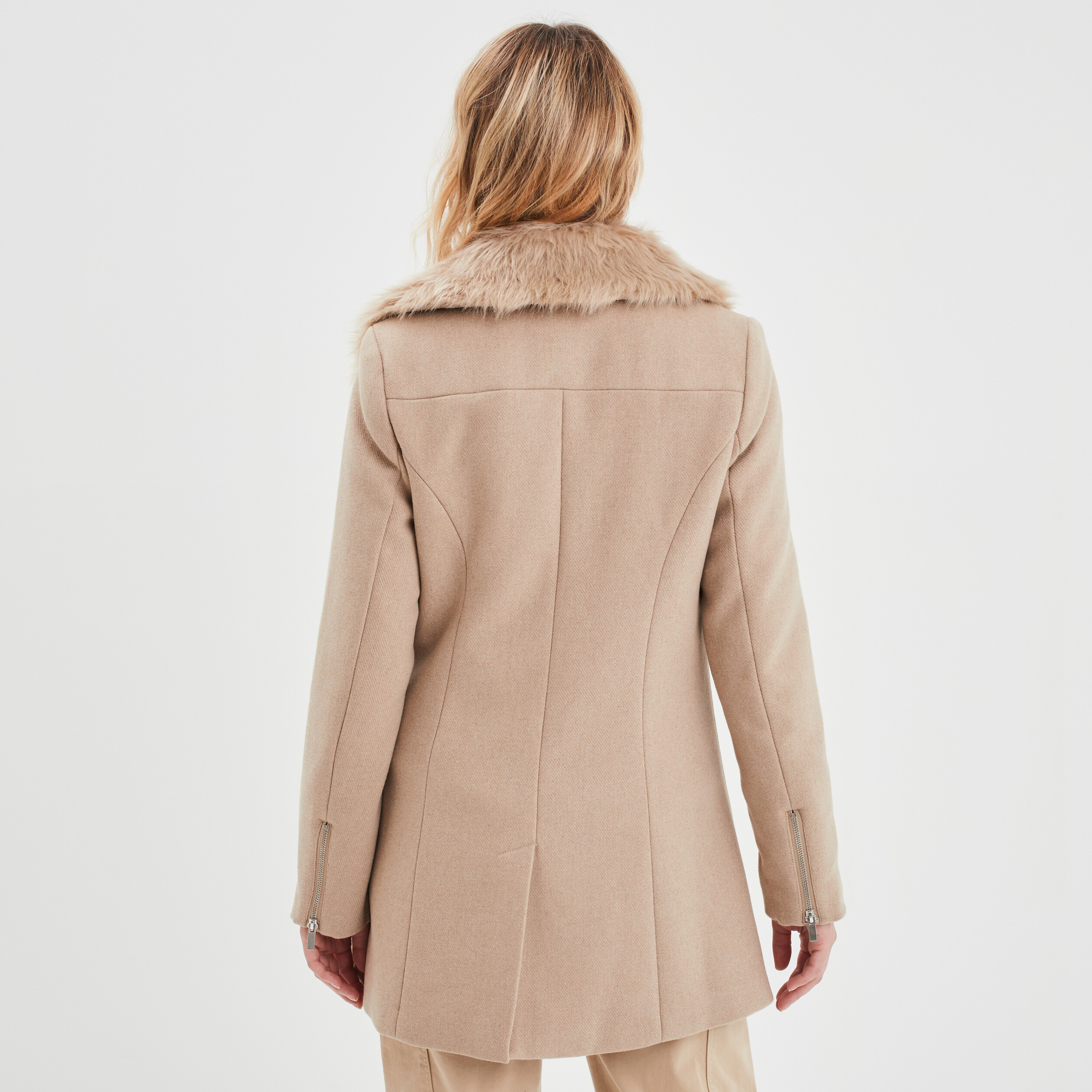 Manteau droit zippé beige femme | La Halle