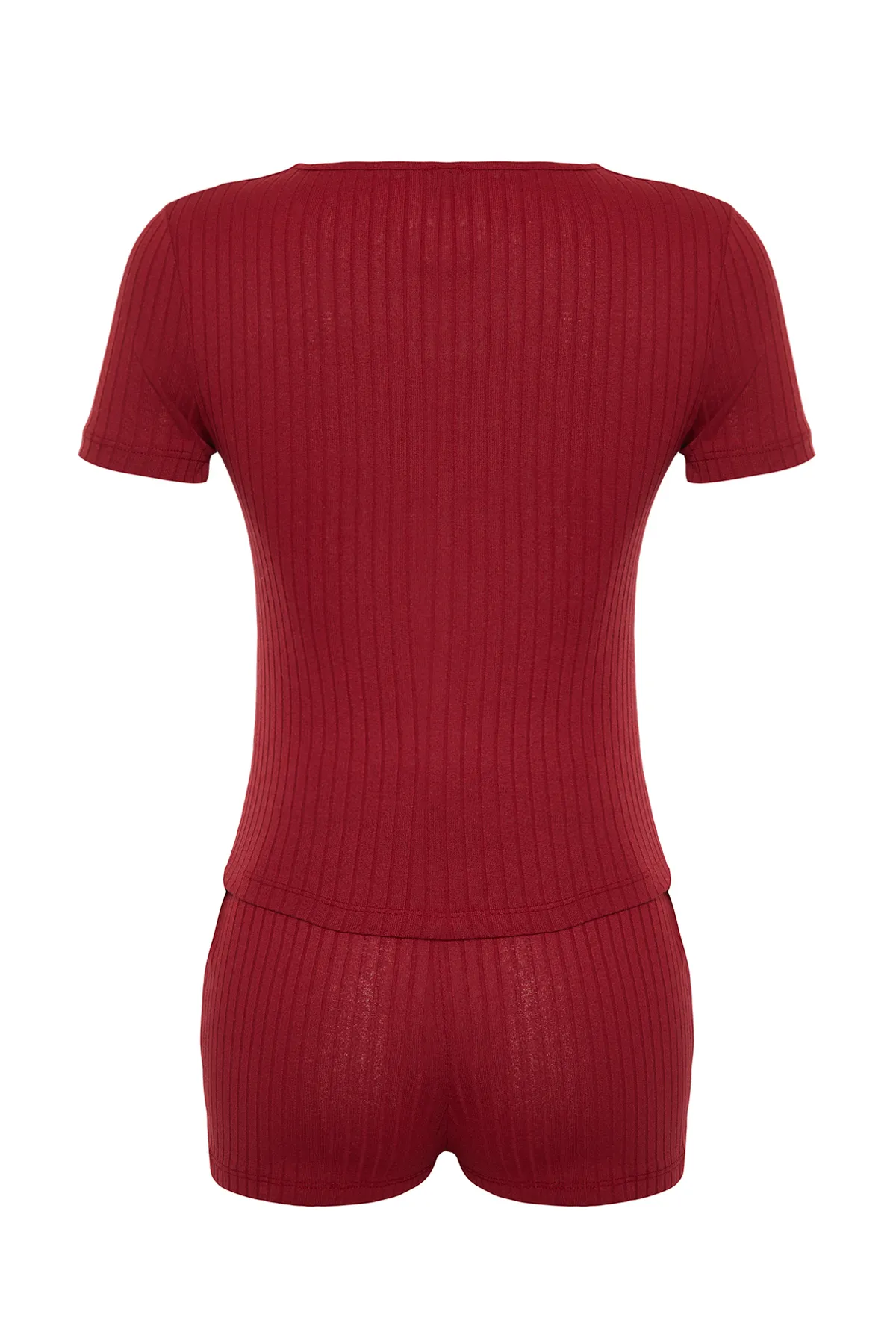 Trendyol Collection  Bordeauxrotes Pyjama-Set mit Knöpfen und detailliertem Cordstrick-Pyjama THMSS24PT00097
