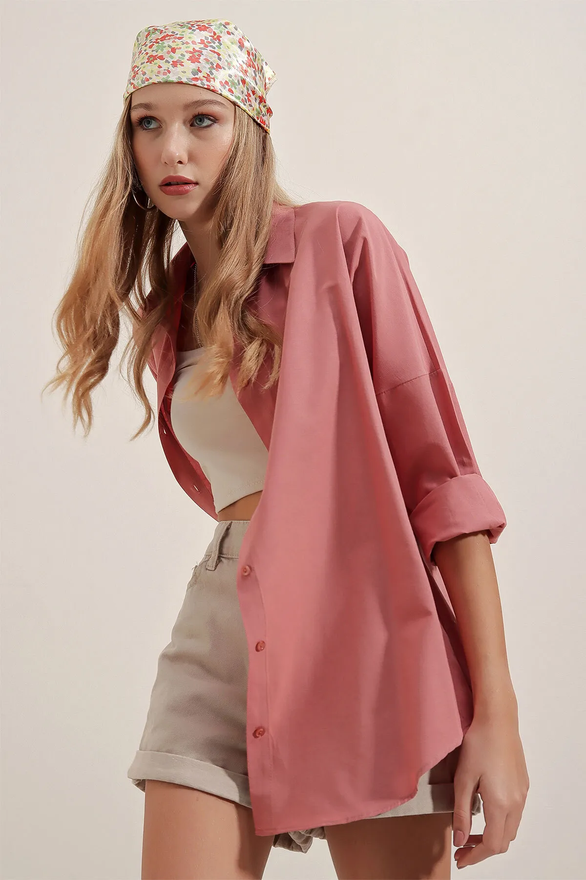 Bigdart  3900 Oversize-Lang-Basic-Shirt - Dusty Rose