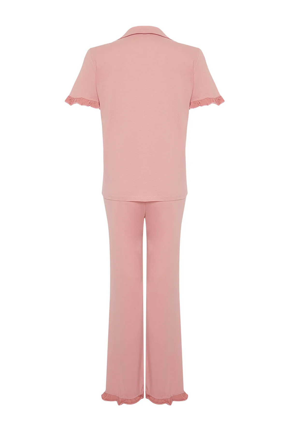 Trendyol Collection  Dried Rose Pyjama-Set aus 100 % Baumwolle mit Rüschendetail THMSS24PT00223