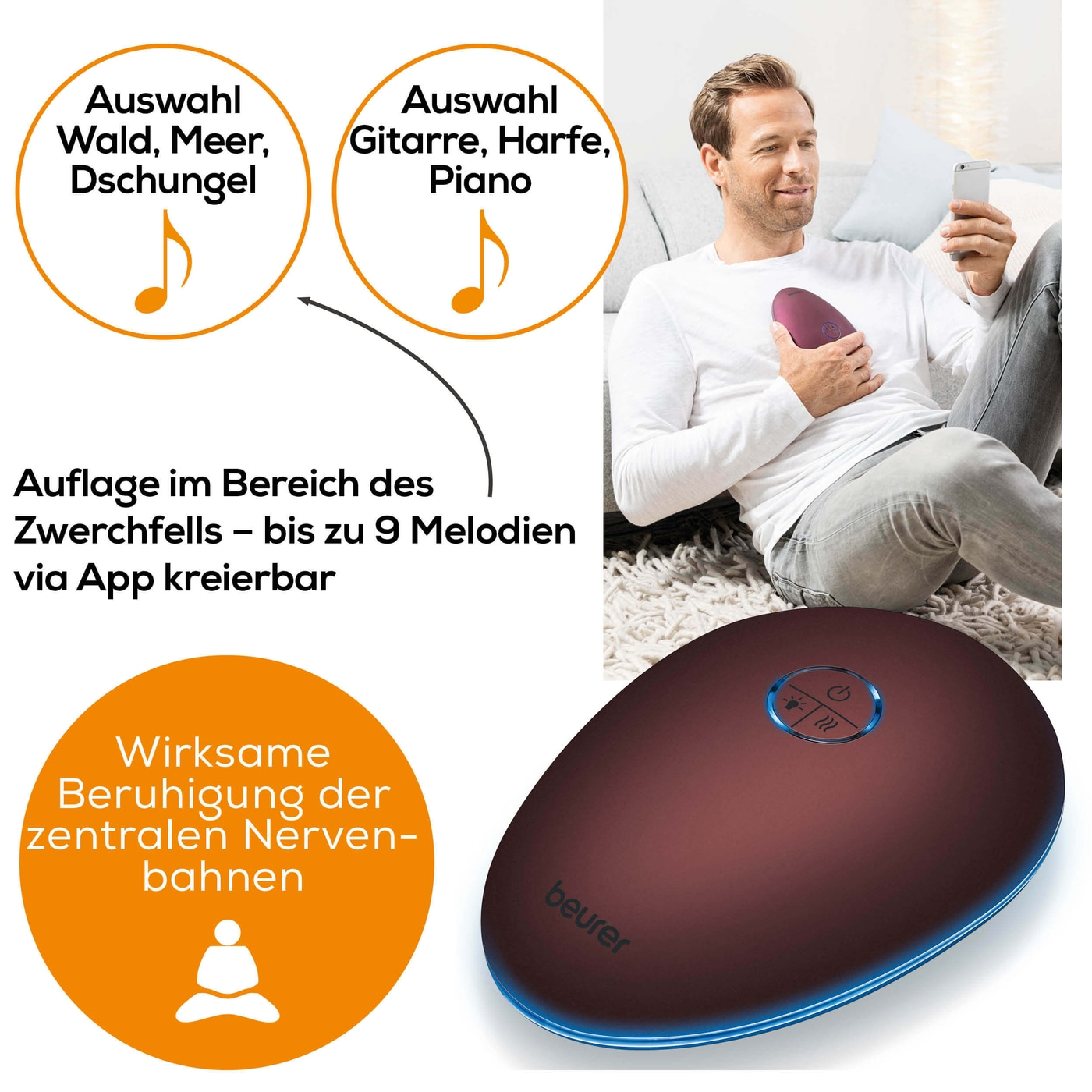 Beurer stress releaZer®-Entspannungshilfe & Atemtrainer zur Linderung von Stress mit Vibration & Wärme