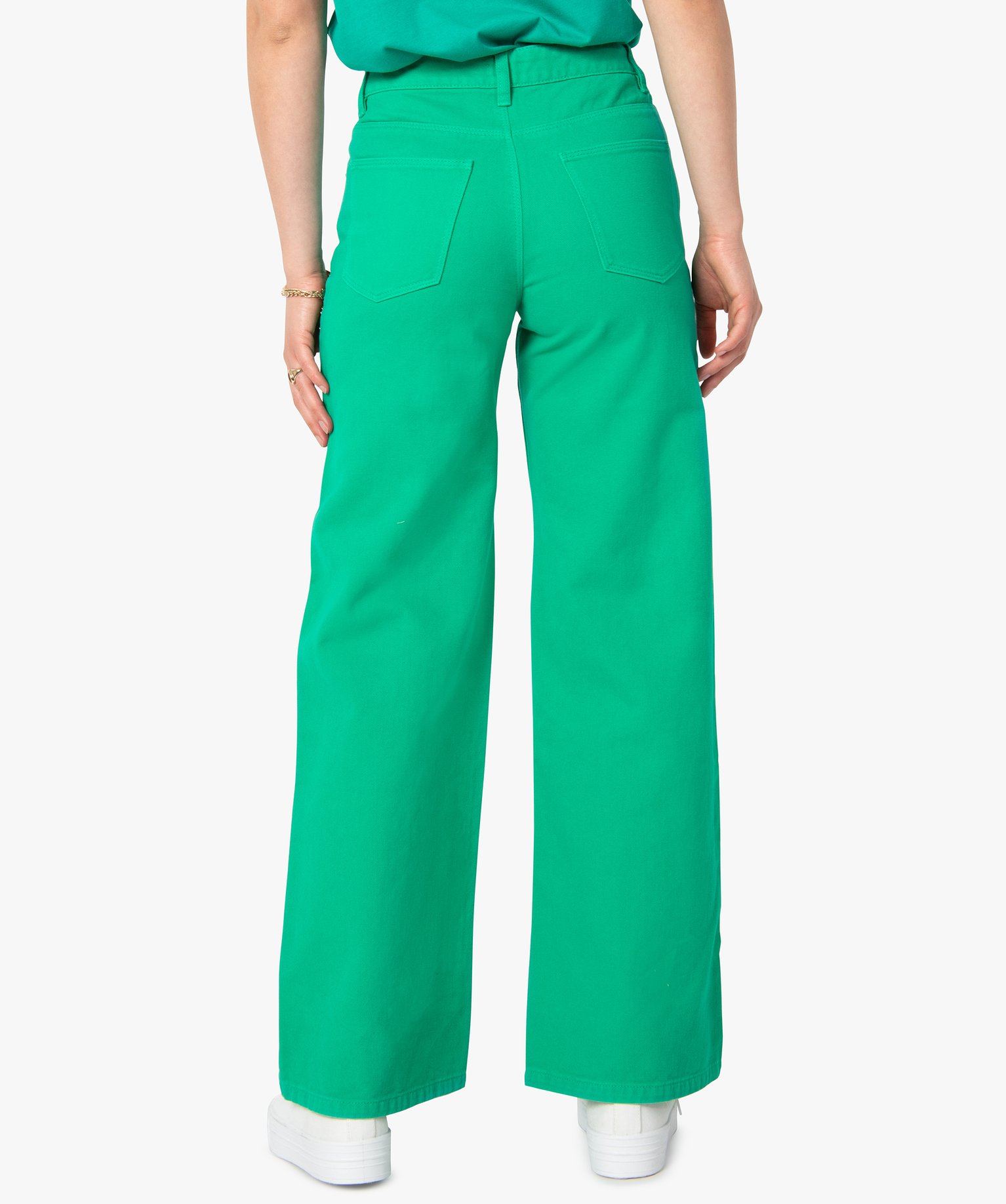 Jean femme coupe large taille haute vert | GEMO