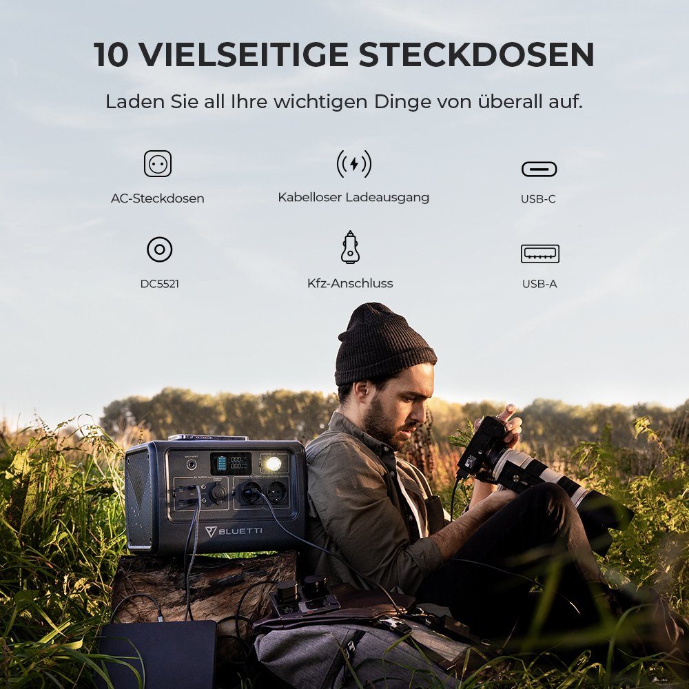 BLUETTI Stromerzeuger EB70 mit 120W Solar Stromgenerator Kit, 1,00 in kW, (mit PV120 Solarpanel, 3-tlg., 1000W/716Wh LiFePO4 Batterie), für Outdoor Camping, Off-Grid, Blackout