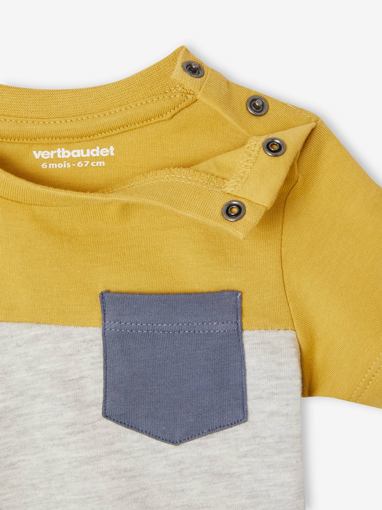 Vertbaudet Jungen Baby T-Shirt, Colorblock Oeko-Tex - gelb