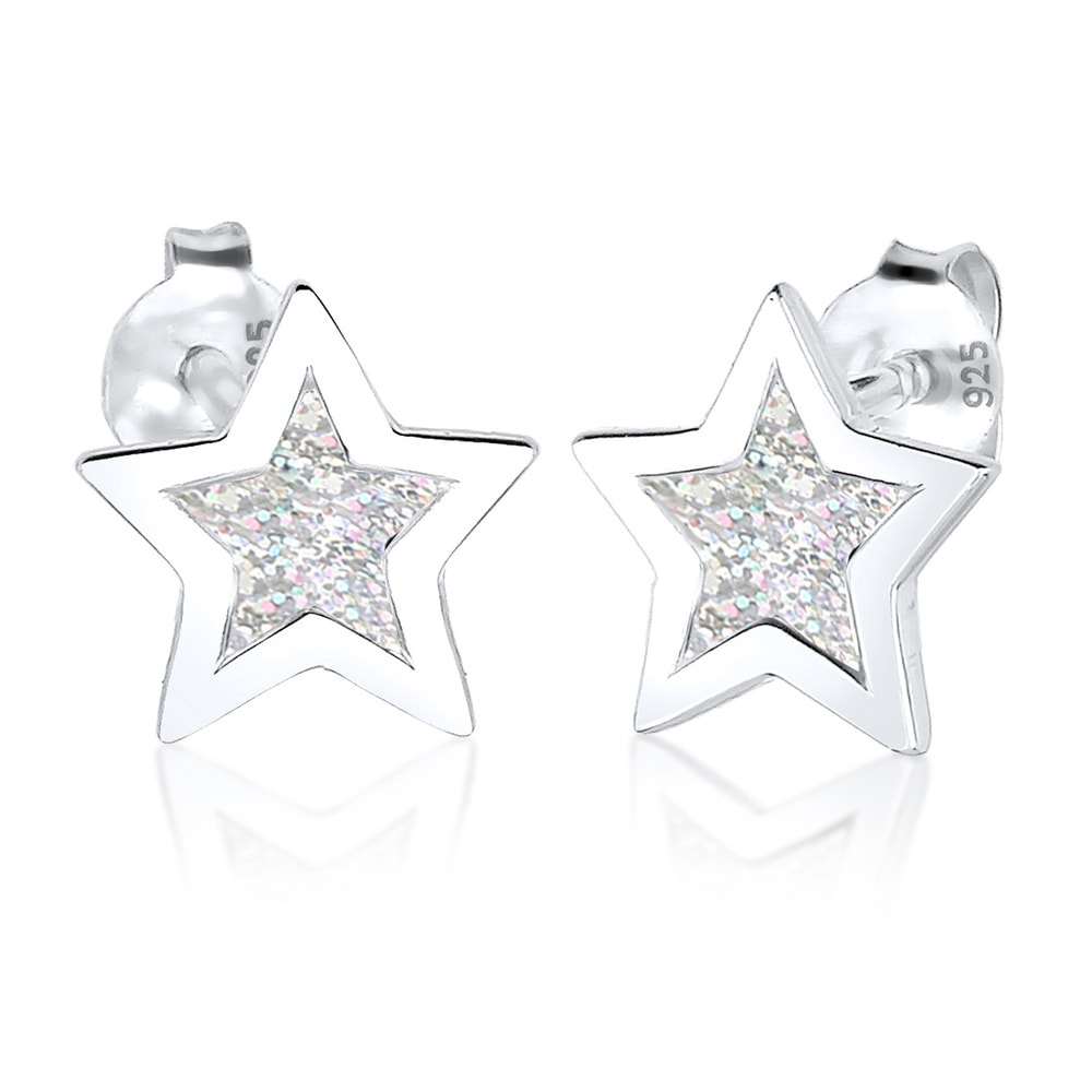 Elli Elli Boucles d'Oreilles Femme Motif Étoile Classique avec Émail en Argent Sterlin Boucles d'oreilles