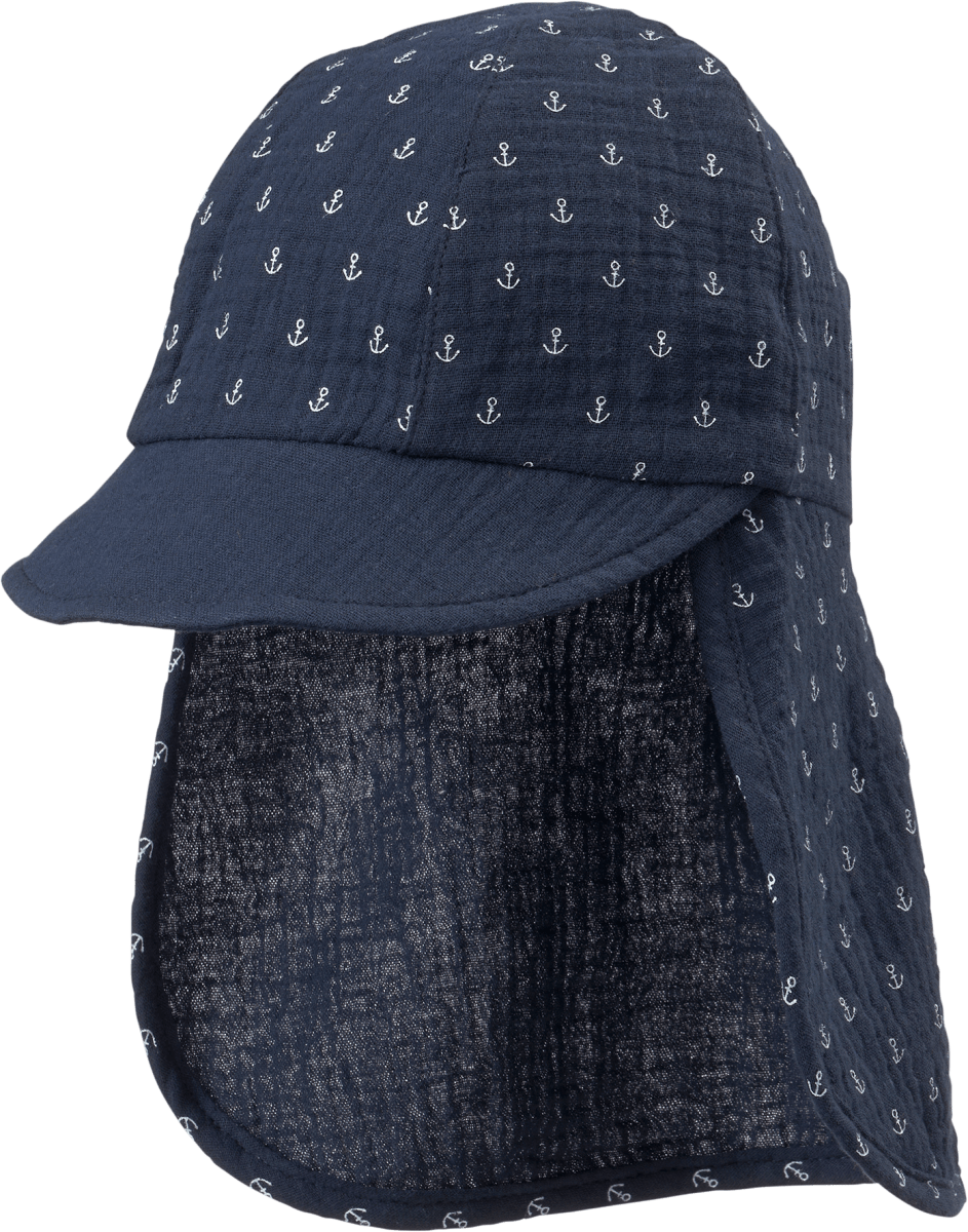 Schirmmütze aus Musselin mit Anker-Muster, blau, Gr. 54/55, 1 St