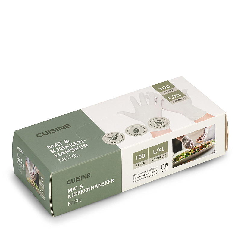 Cuisine Engangshanske 100-pk str L/XL nitril hvit