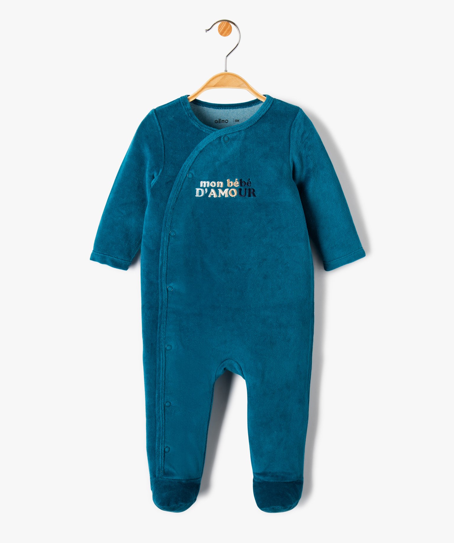 Pyjama bébé en velours avec ouverture devant et message br... bleu | GEMO