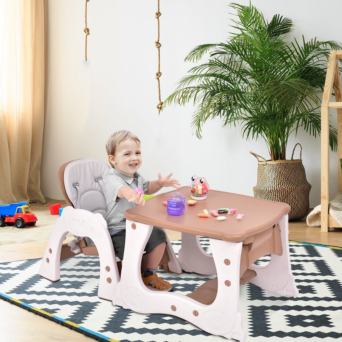 KOMFOTTEU Hochstuhl Kinder, höhenverstellbarer Babystuhl, Rückenlehne & Sitzkissen