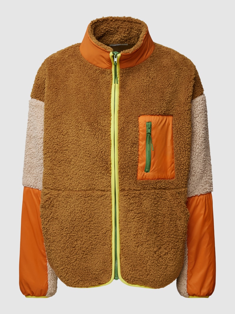 Sweatjacke mit Teddyfell in haselnuss braun