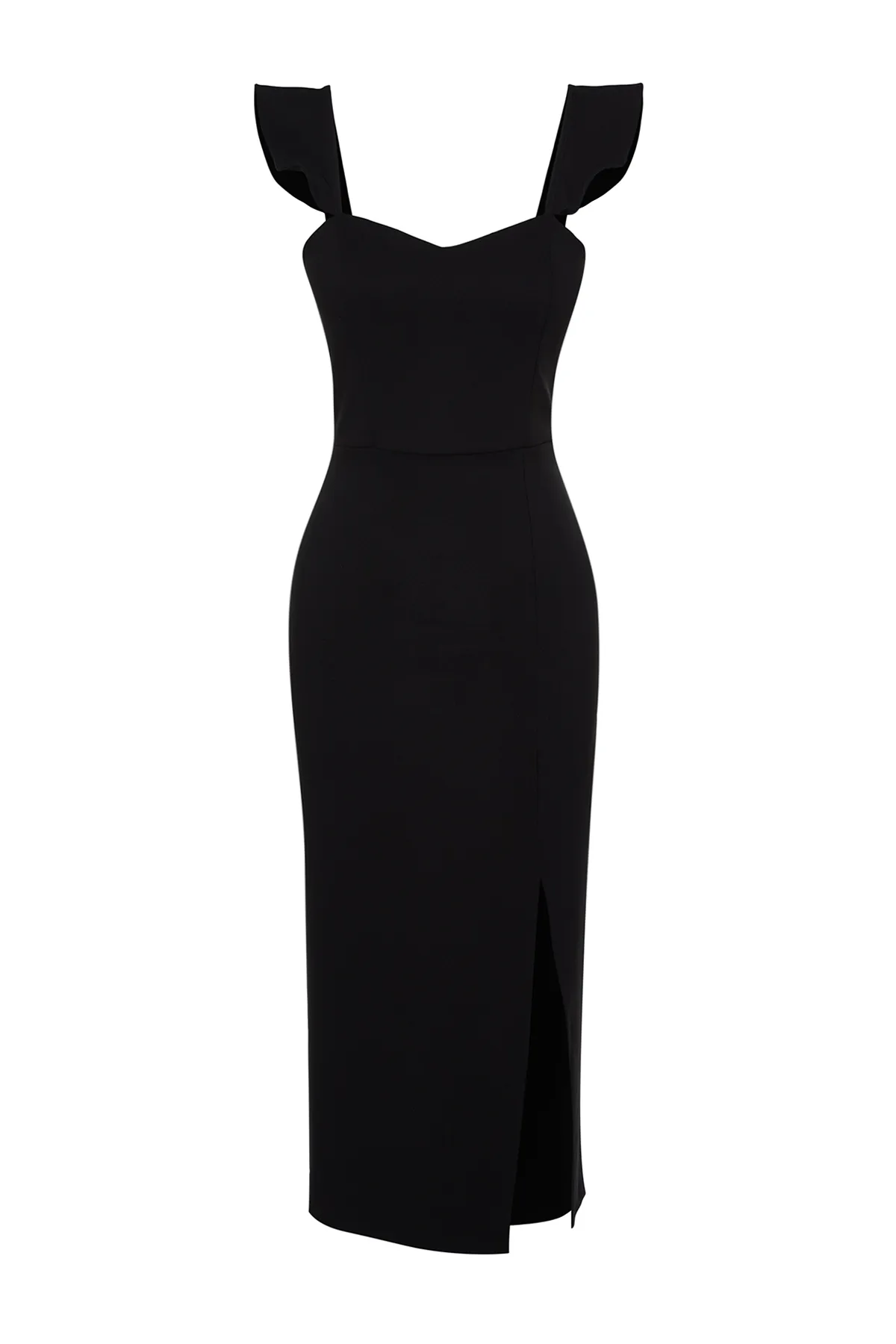 Trendyol Collection  Schwarzes, gewebtes Kleid mit Rüschenträgern TPRSS24EL00134