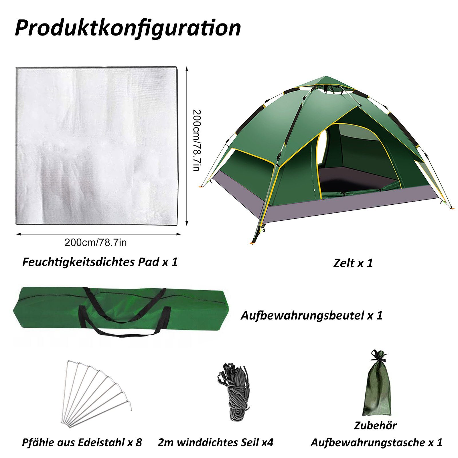 CALIYO Kuppelzelt 2-3 Personen Pop Up Zelt Camping Zelt Automatisches Sofortzelt, (1 tlg), Doppelschicht Winddichte Ultraleichte Kuppelzelt UV Schutz