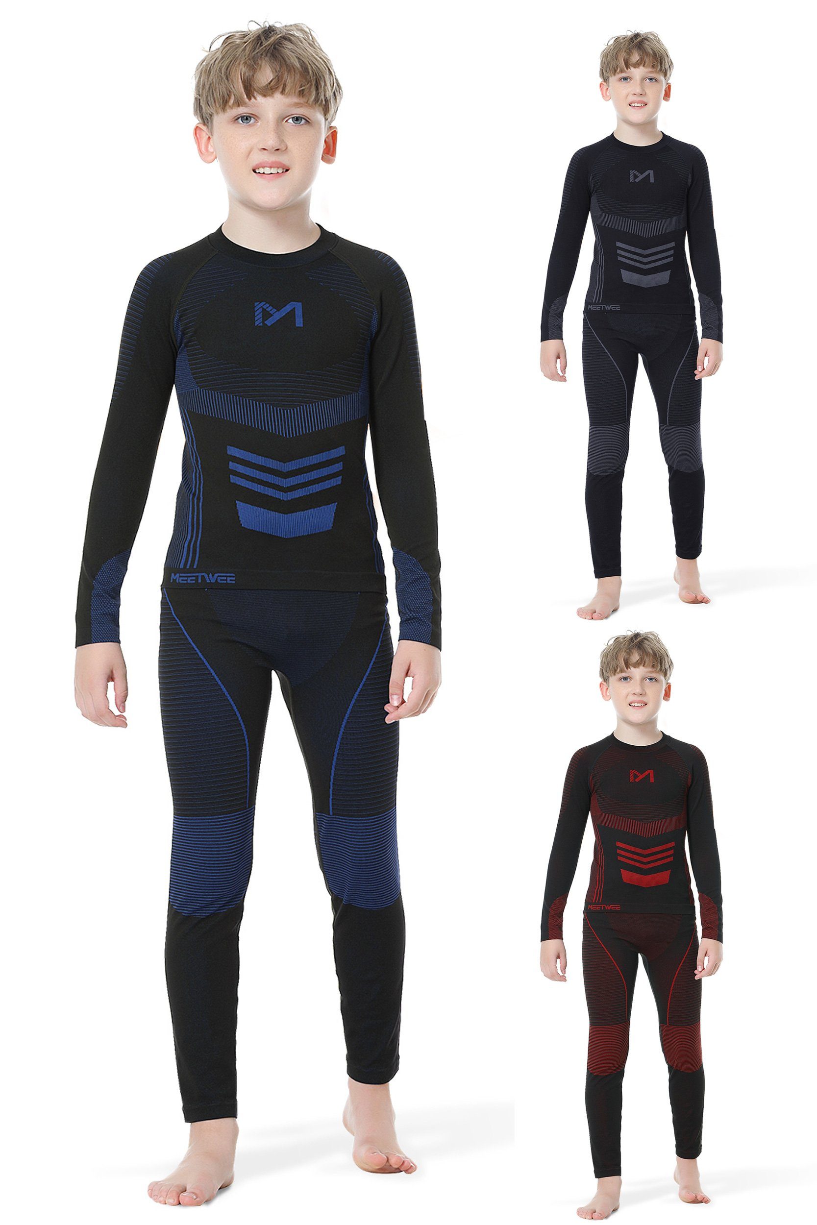 MEETYOO Thermounterhemd Jungen Kinder Thermounterwäsche Set (Funktionswäsche, Skiunterwäsche, Sportunterwäsche Base Layer) Lange Unterhose set Unterhemd und Unterhose