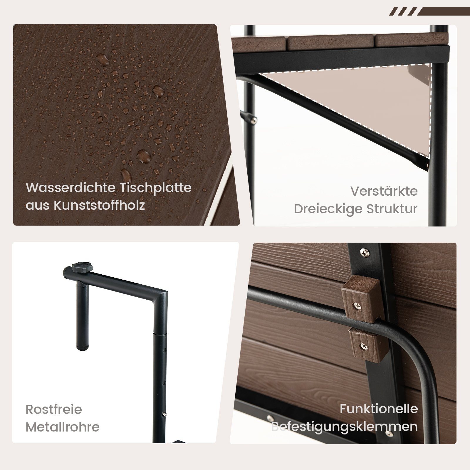 COSTWAY Balkonhängetisch Balkontisch, 3-stufig verstellbar