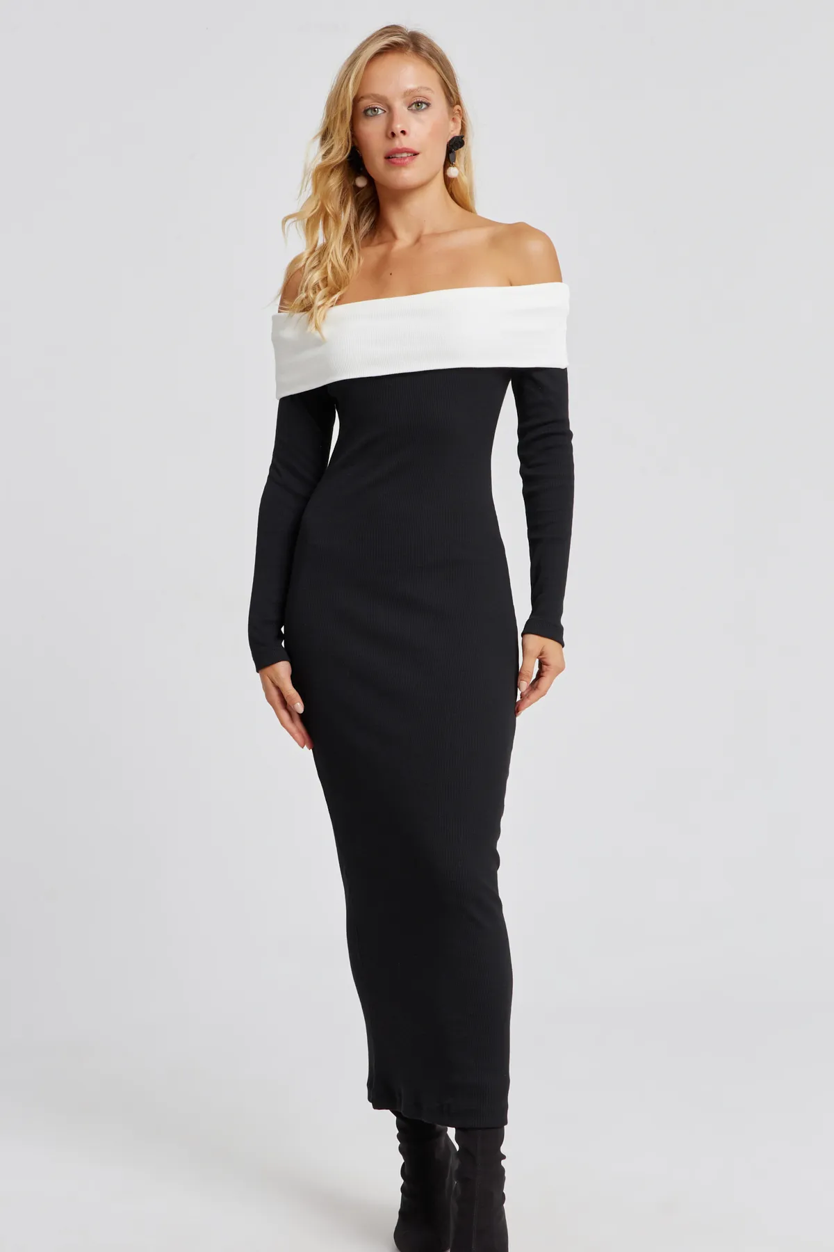 Cool & Sexy  Schwarzes Madonna-Kragen-Maxikleid für Damen EY2696