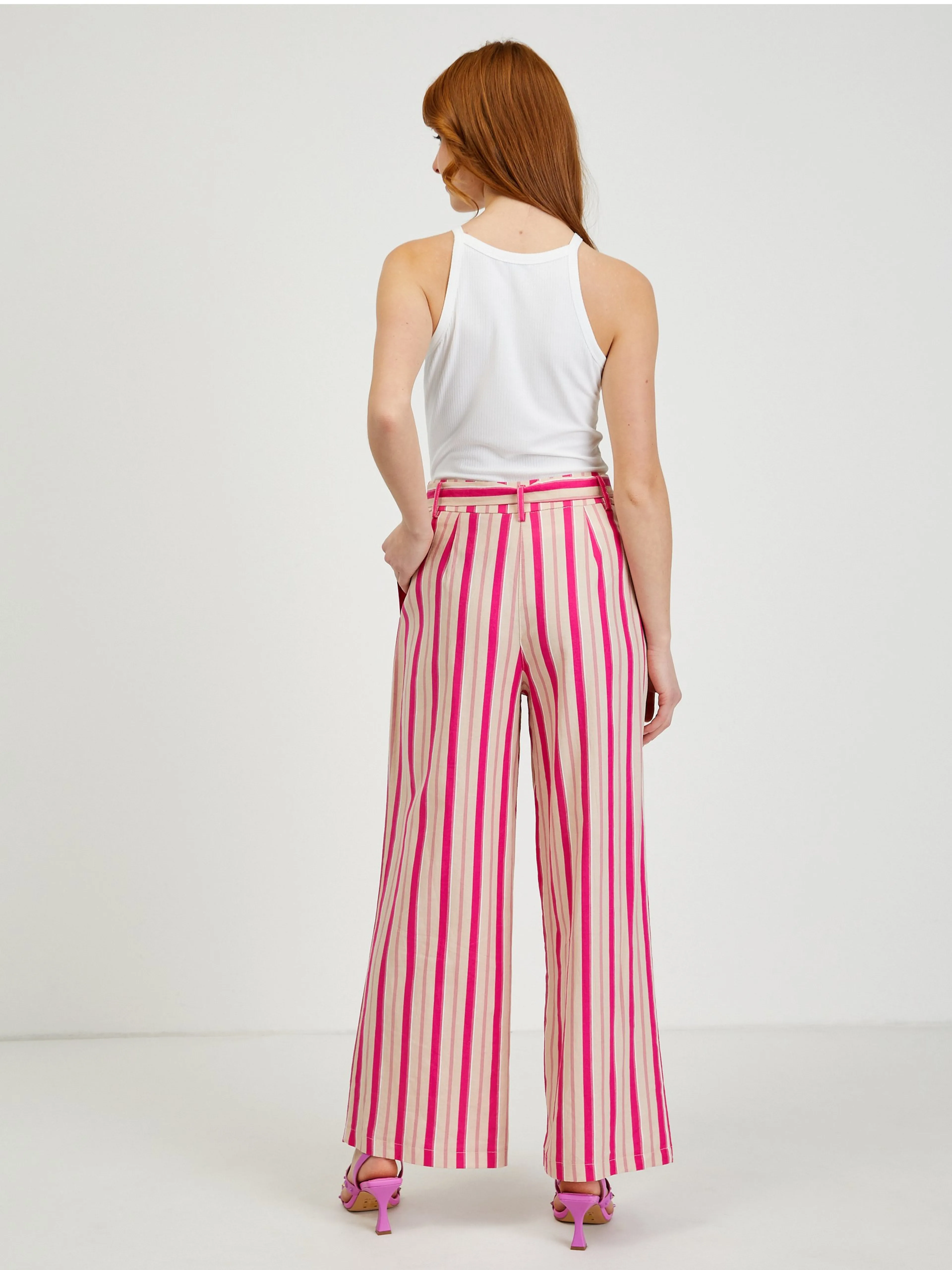 Rosa gestreifte Damen Leinenhose ORSAY