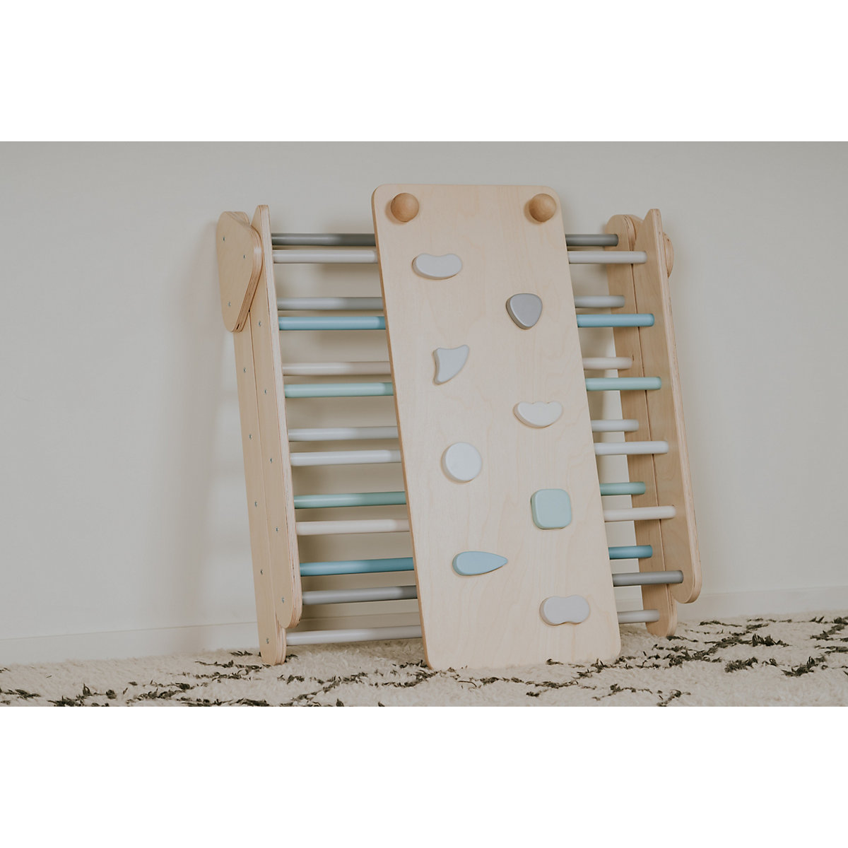 Klettergerüst mit Rampe und Rutsche Indoor, Kletterdreieck aus Holz, Klettern Innnen Kleinkind