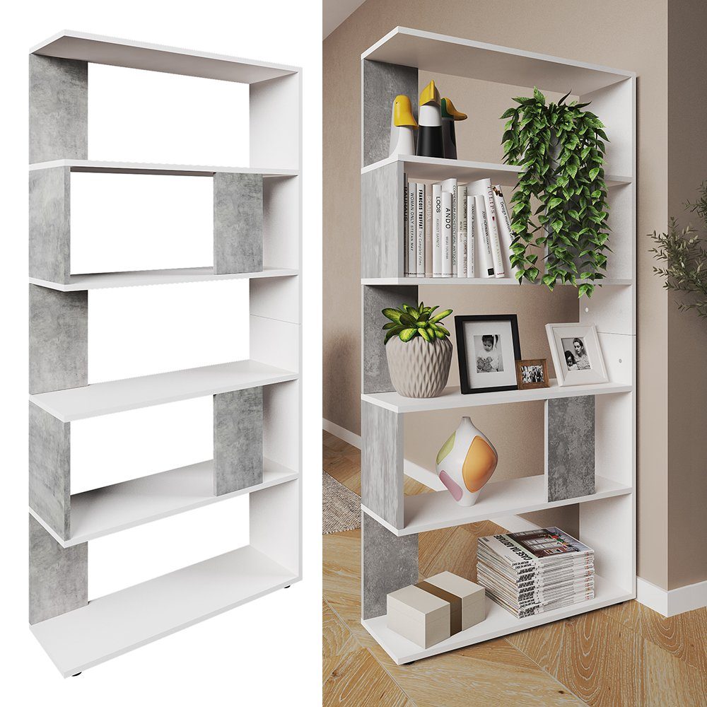 Vicco Raumteiler Bücherregal Standregal Groß Weiß Beton