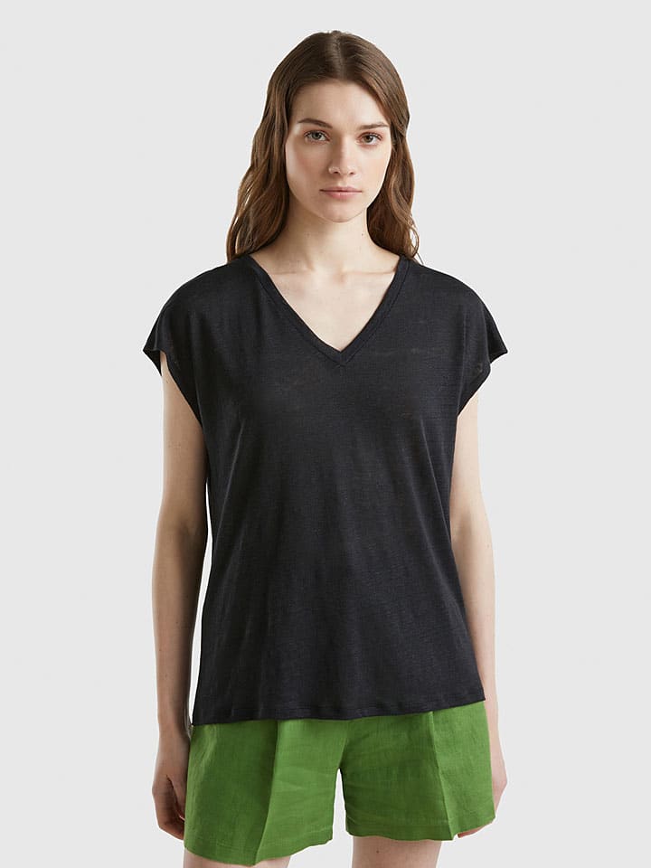 Benetton Leinen-Shirt in Schwarz günstig kaufen