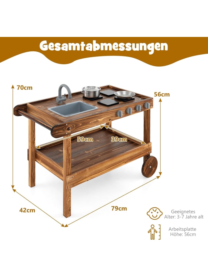 COSTWAY Matschküche Kinder Outdoor in Braun günstig kaufen onesize