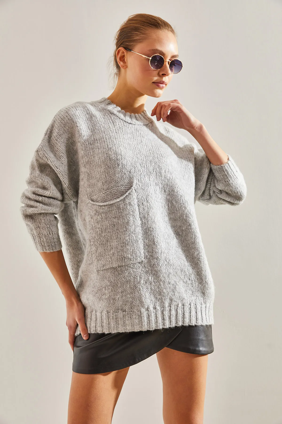 Bianco Lucci  Gemusterter Strickpullover für Damen mit großen Taschen