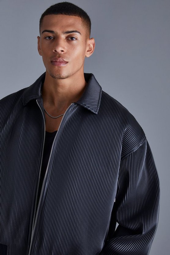 Kastige Harrington-Jacke aus Kunstleder