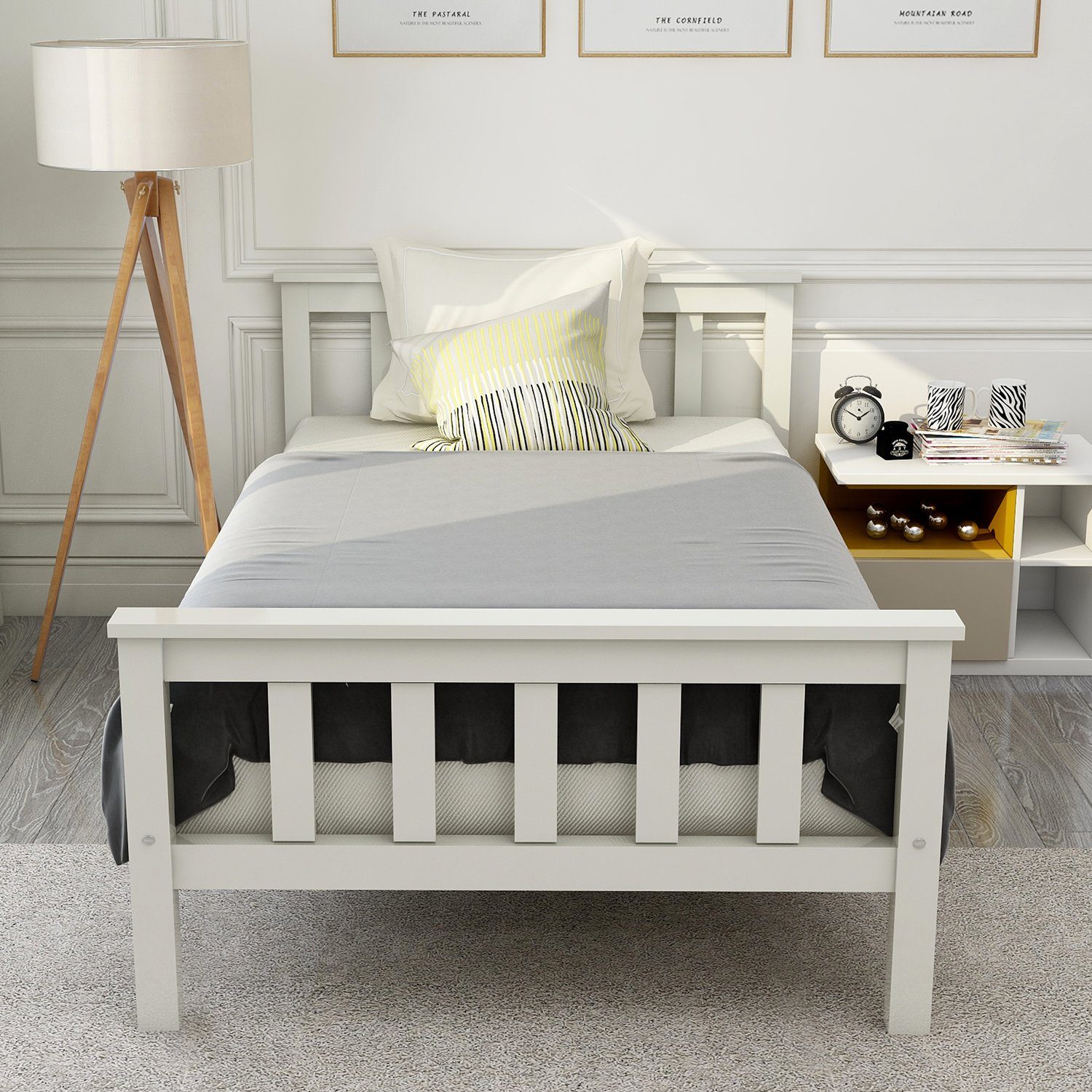 Flieks Holzbett, Einzelbett Massivholz Kiefer Kinderbett Jugendbett 90x200cm