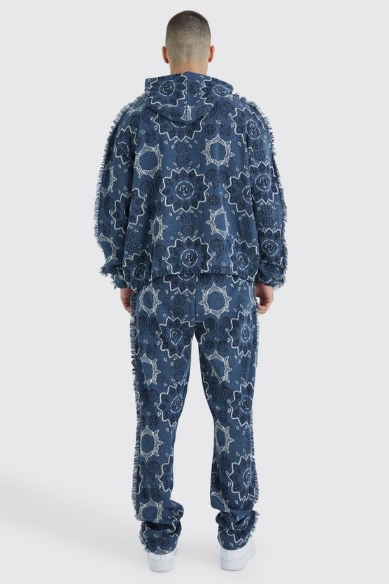 Tall Oversize Jacquard Hoodie mit Fransen