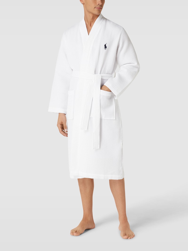 Bademantel mit Label-Stitching Modell 'WAFFLE' in weiß