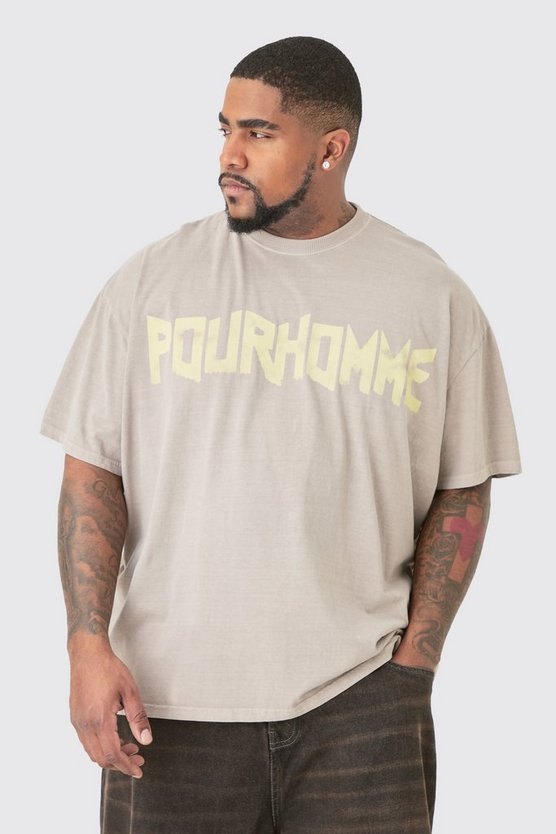 Plus Oversize T-Shirt mit Pour Homme Print