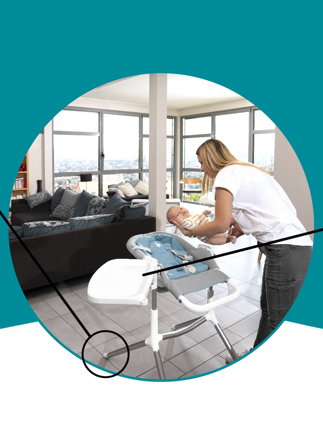 Chaise haute Slick 2 en 1 BABYMOOV blanc bleu gris