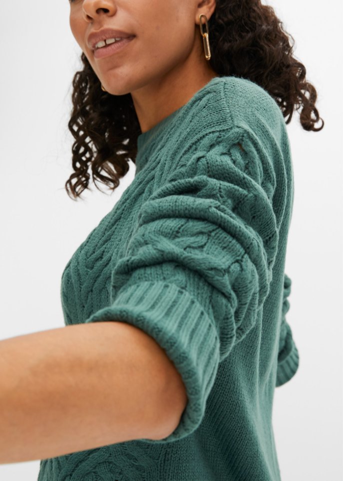 Rundhals-Pullover mit Zopfmuster