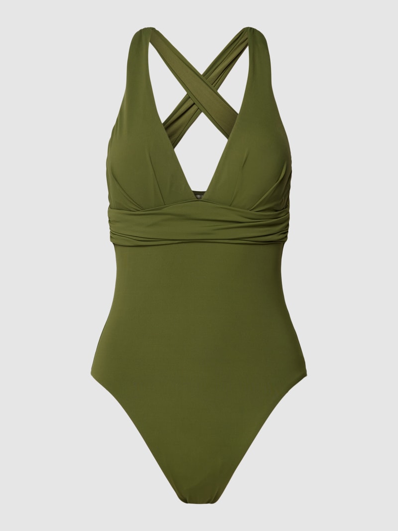 Badeanzug mit gekreuzten Trägern Modell 'Cross Back One Piece' in olivgrün