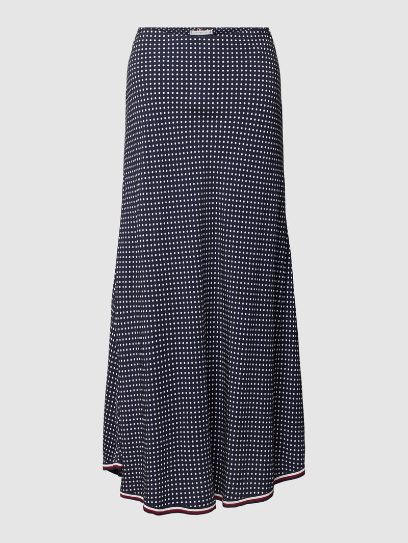 Midirock aus Viskose mit Allover-Muster Modell 'POLKADOT' in marineblau