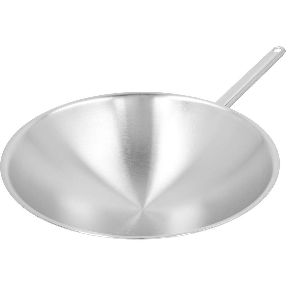 Wok runder Boden 36 cm, 18/10 Edelstahl