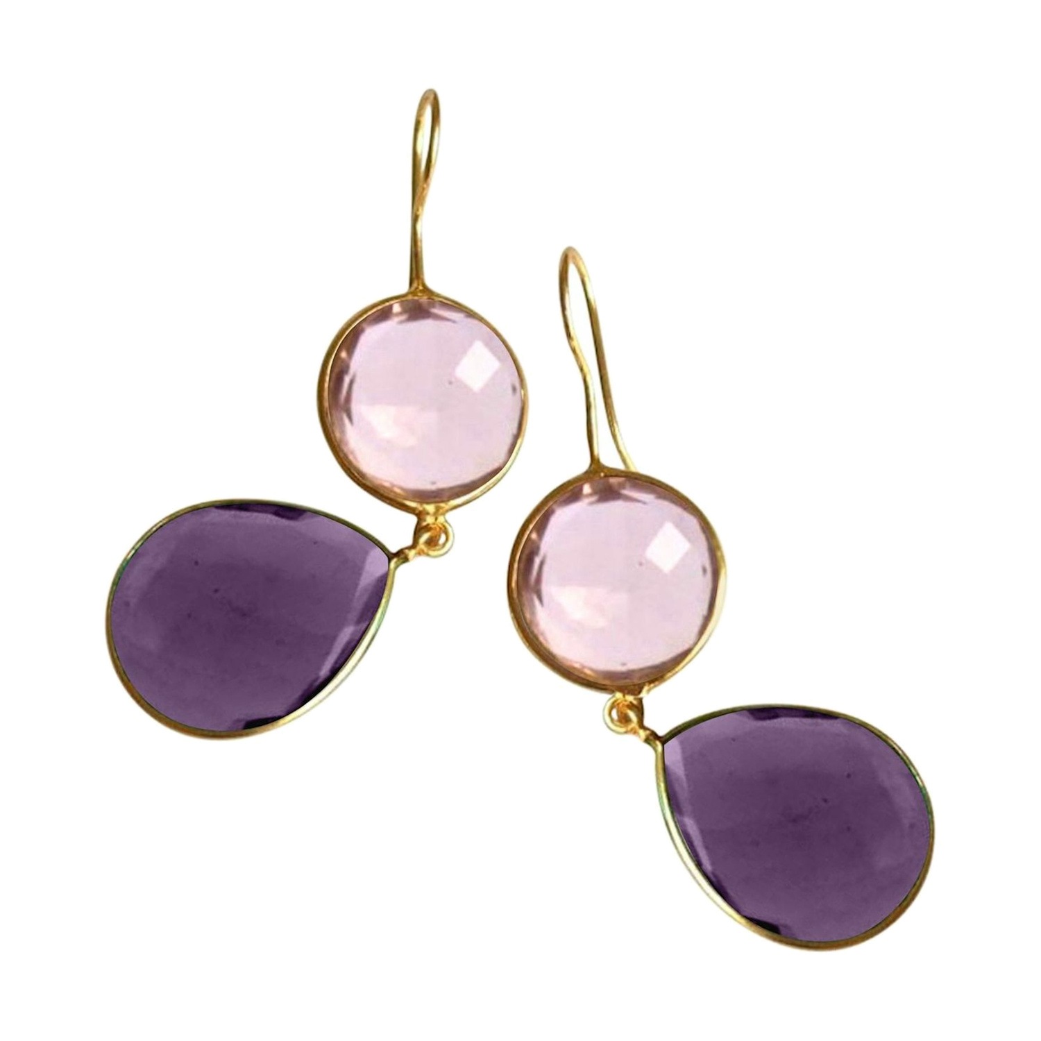 Ohrringe 'Rosenquarz und Amethyst Tropfen'