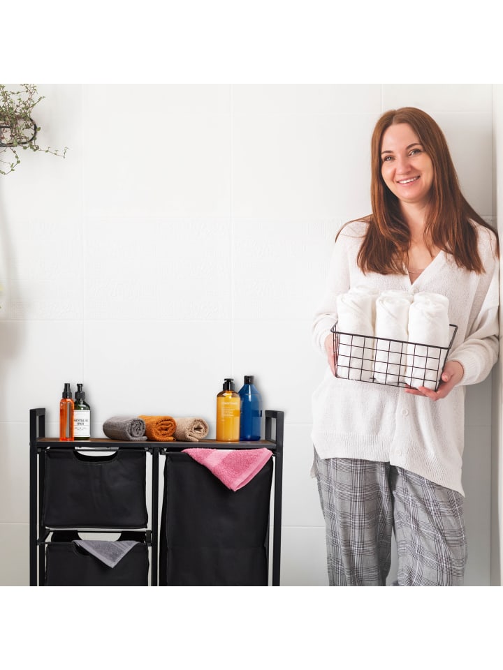 relaxdays Wäschekorbregal in Schwarz/ Braun - (B)72,5 x (H)78 x (T)30,5 cm günstig kaufen onesize