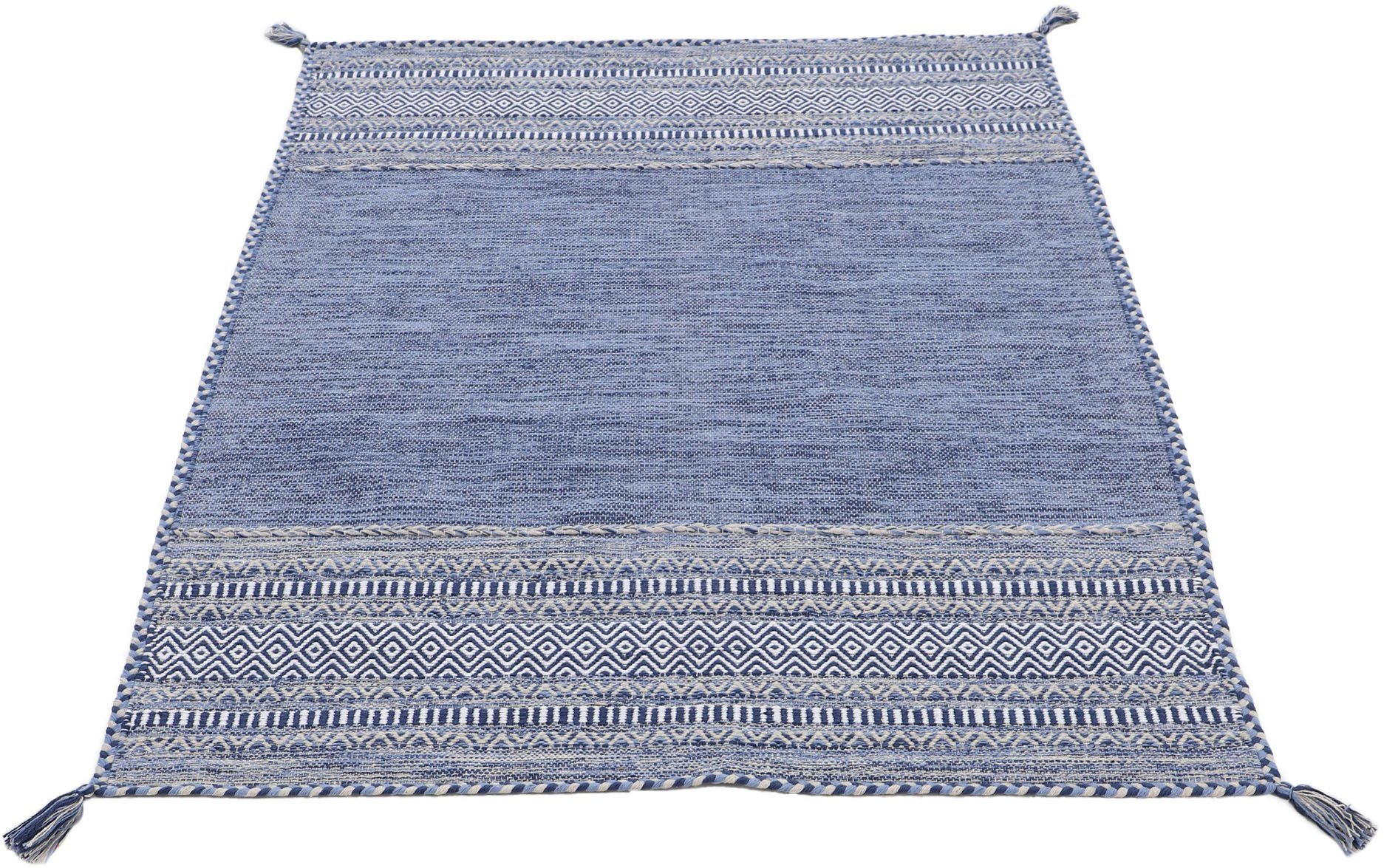 Teppich Kelim Azizi, carpetfine, rechteckig, Höhe: 5 mm, Baumwolle, Wendeteppich mit Fransen, Wohnzimmer