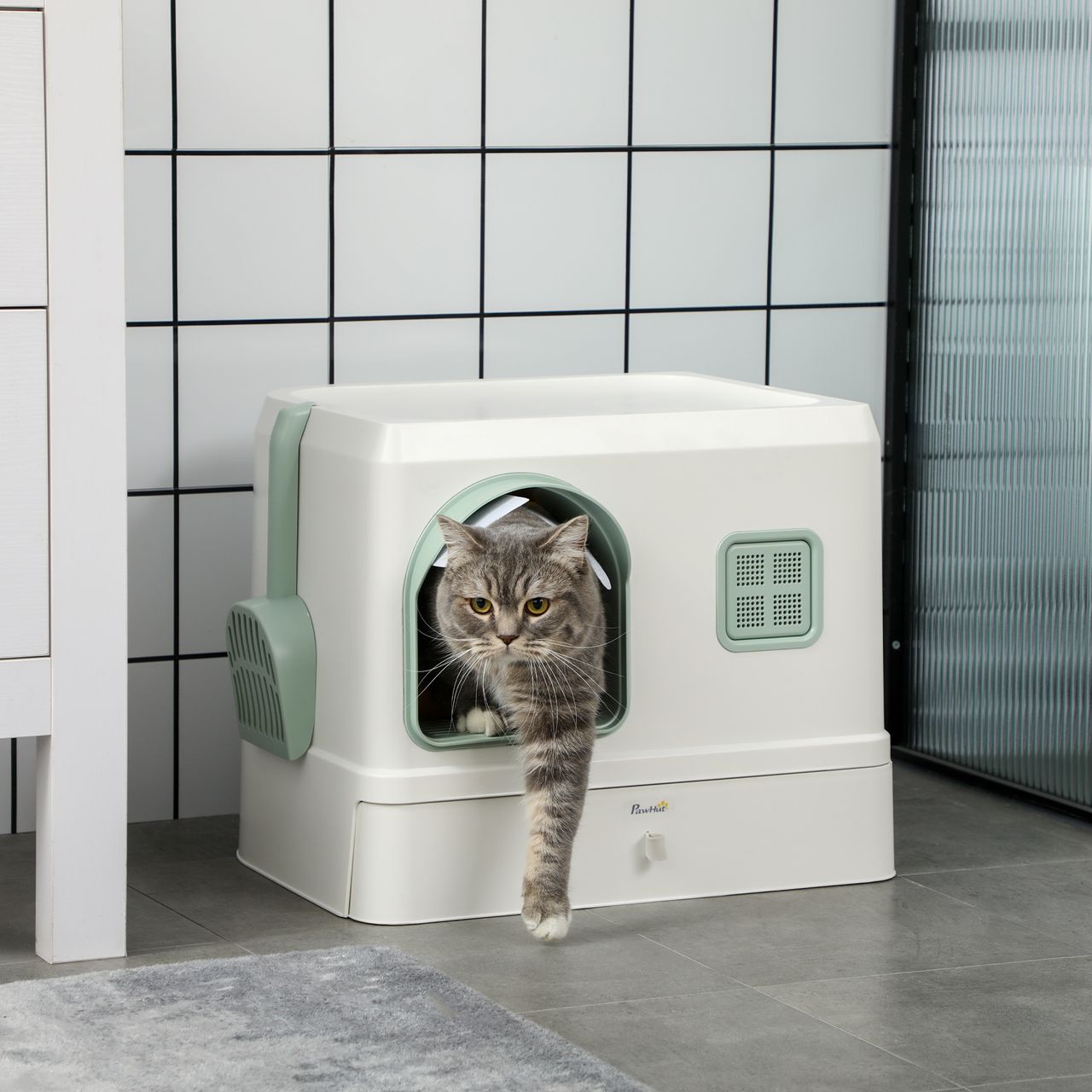 PawHut Katzenklo, Katzentoilette mit Schaufel, Schublade, Deodorant für Katzen