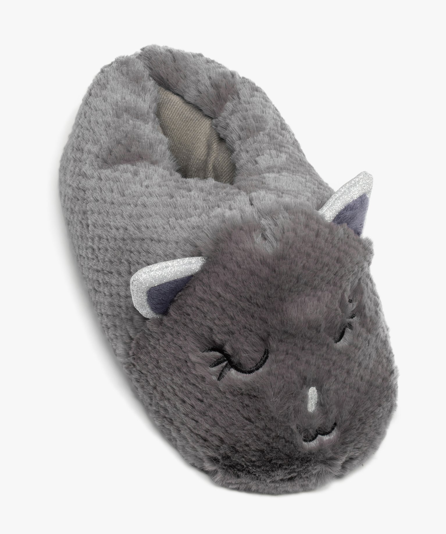 Chaussons femme en volume tête de chat avec oreilles à pai... gris | GEMO