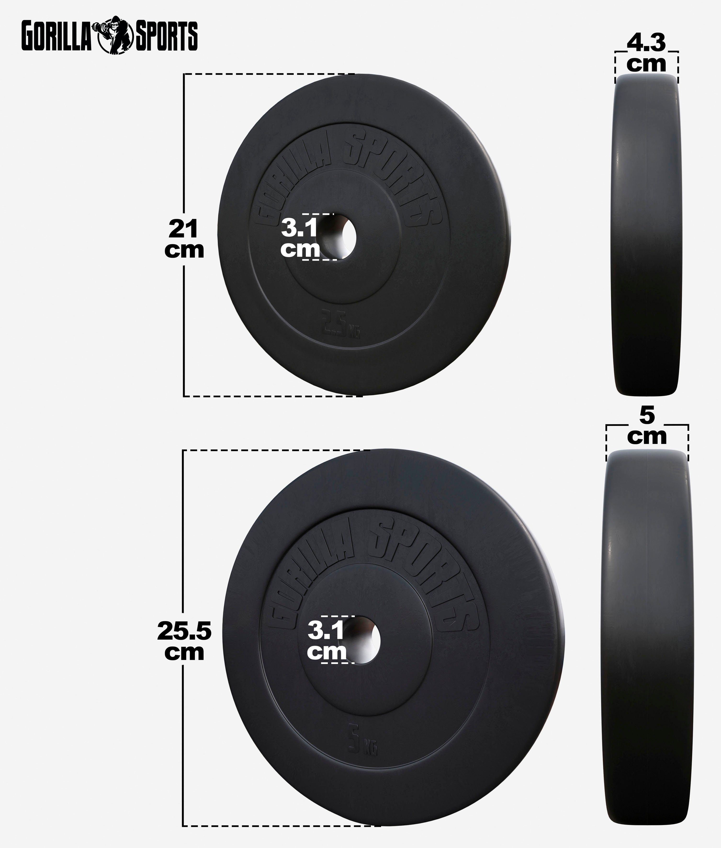 GORILLA SPORTS Hantelscheiben Hantelscheiben-Set 4 x 2,5kg + 4 x 5kg, 30 kg, (Set)