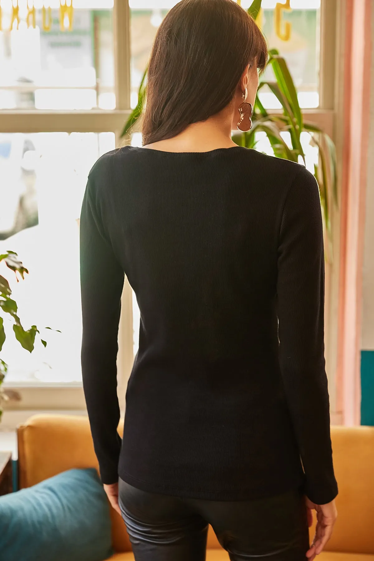Olalook  Schwarze karierte Camisole-Bluse für Damen BLZ-19000588